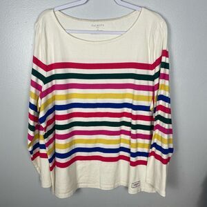Talbots Authentic Tee White Stripes Womens Plus Spring Long Sleeve Rainbow Round